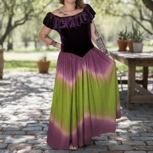 Beautiful Velvet And Ombré Off Shoulder Ruffle A-Line Maxi Dress